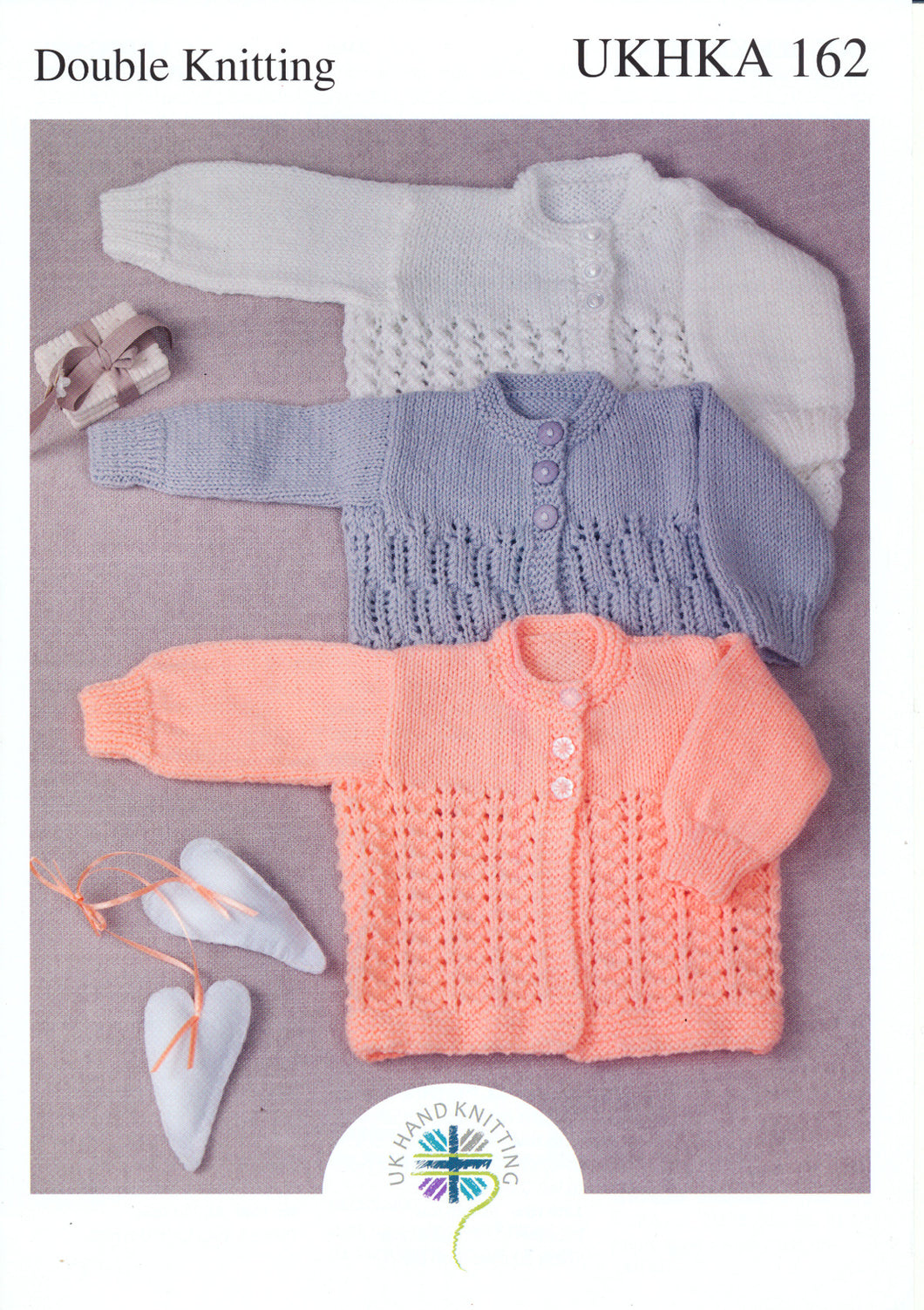 Double Knitting Pattern for Baby's Lacy Cardigans (UKHKA 162)