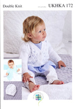 Load image into Gallery viewer, Double Knitting Pattern - Baby Lace Cardigan Blanket &amp; Hat (UKHKA 172)