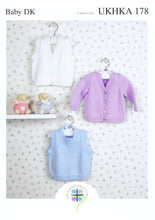 Load image into Gallery viewer, UKHKA 178 Double Knitting Pattern - Cardigan Waistcoat &amp; Slipover