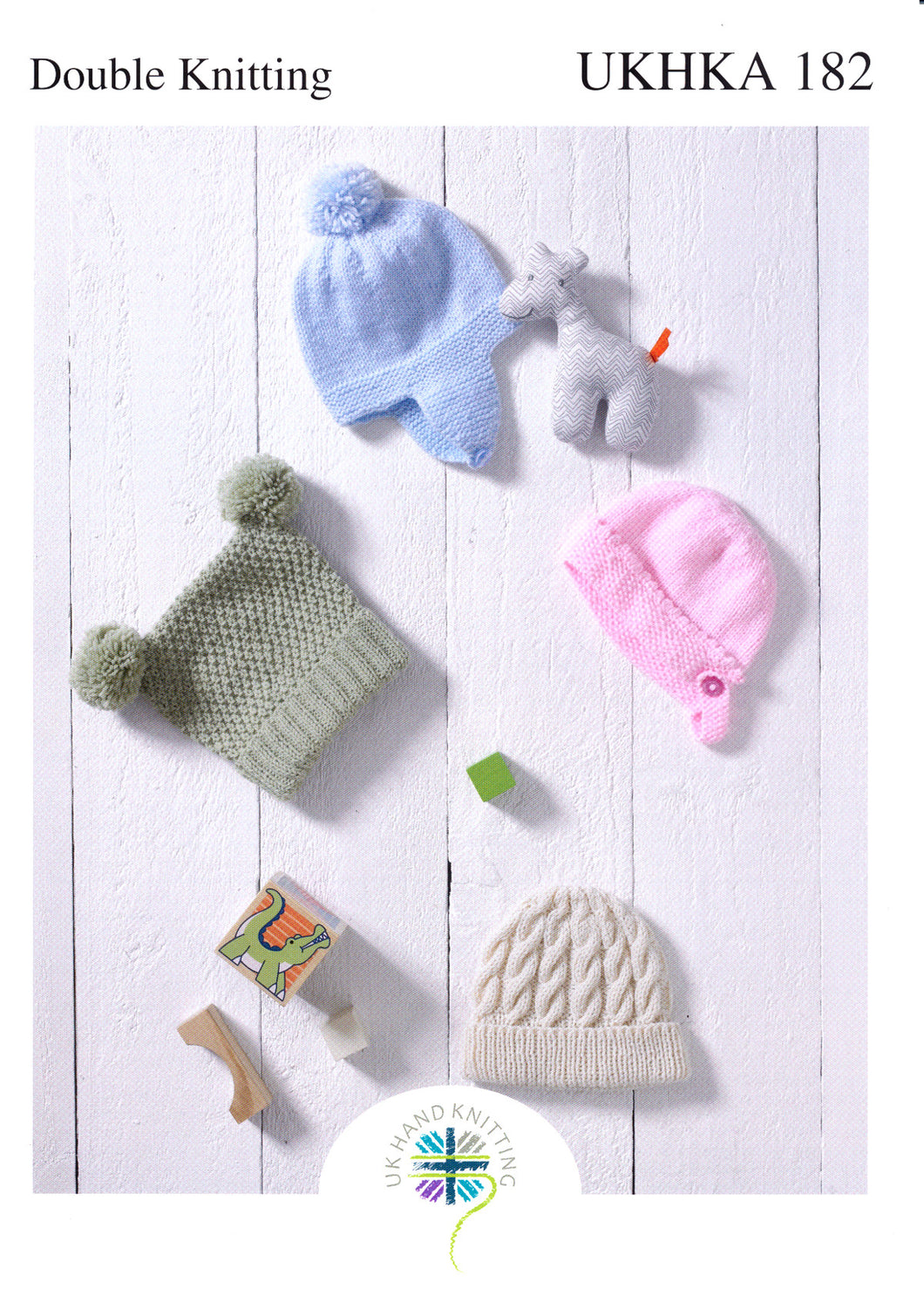 Double Knitting Pattern for Baby's Hats (UKHKA 182)