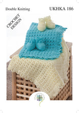 Load image into Gallery viewer, Double Knit Crochet Pattern for Baby Blanket &amp; Bootees (UKHKA 186)