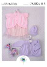 Load image into Gallery viewer, UKHKA 188 Double Knitting Pattern - Baby Cardigans &amp; Hat