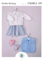 Load image into Gallery viewer, UKHKA 189 Double Knitting Pattern - Baby Cardigan &amp; Waistcoat