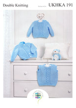 Load image into Gallery viewer, UKHKA 191 Double Knitting Pattern - Baby Sweater Cardigan &amp; Slipover