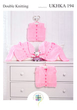 Load image into Gallery viewer, UKHKA 194 Double Knitting Pattern - Baby Cardigan &amp; Waistcoat