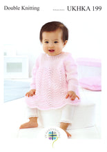 Load image into Gallery viewer, UKHKA 199 Double Knitting Pattern - Baby Lace Jacket &amp; Dress