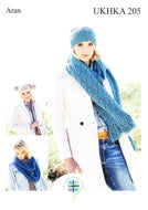 UKHKA 205 Aran Knitting Pattern - Ladies Hats & Scarves