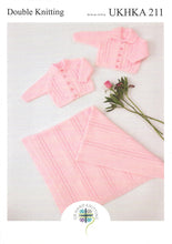 Load image into Gallery viewer, UKHKA 211 Double Knit Knitting Pattern - Baby Lace Cardigans &amp; Blanket