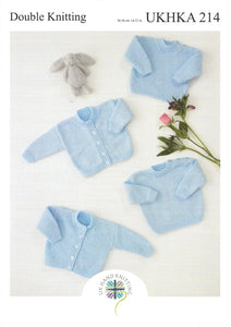 UKHKA 214 Double Knit Knitting Pattern - Baby Sweaters & Cardigans