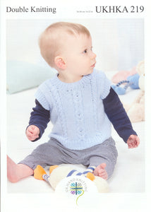 UKHKA 219 Double Knit Knitting Pattern - Baby Sweater Slipover & Hat