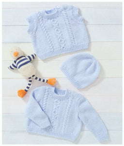 UKHKA 219 Double Knit Knitting Pattern - Baby Sweater Slipover & Hat