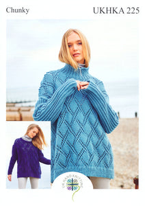 UKHKA 225 Chunky Knitting Pattern - Ladies Sweaters