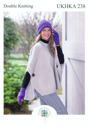 UKHKA 238 Double Knit Knitting Pattern - Ladies Poncho & Accessories