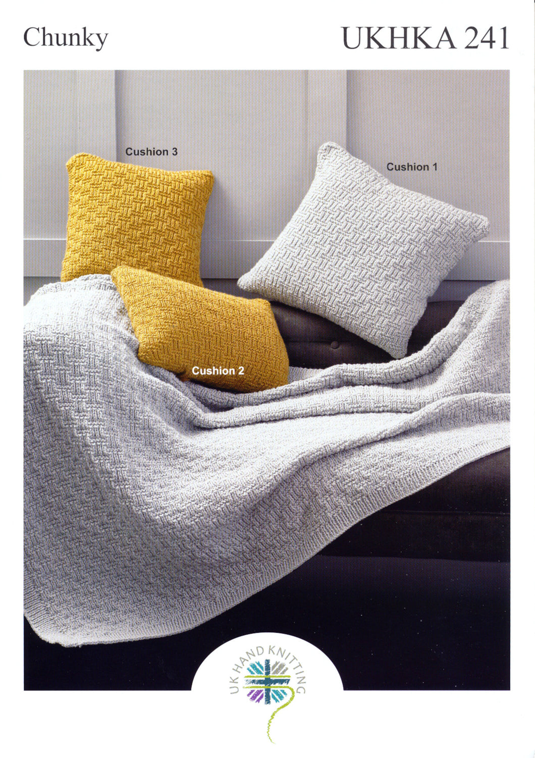 UKHKA 241 Chunky Knitting Pattern - Throw & Cushion Covers