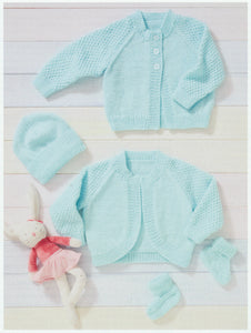 UKHKA 223 Double Knit Knitting Pattern - Baby Bolero Cardigan Hat & Bootees