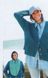 UKHKA 251 Chunky Knitting Pattern - Ladies Cosy Knit Long Sleeve Jacket & Snood