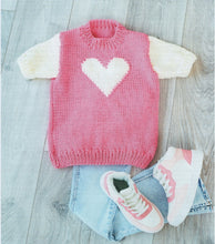 Load image into Gallery viewer, UKHKA 252 Chunky Knitting Pattern - Long &amp; Short Sleeve Heart Design Sweaters