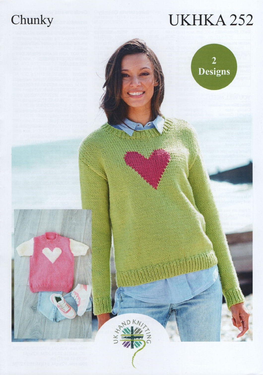 UKHKA 252 Chunky Knitting Pattern - Long & Short Sleeve Heart Design Sweaters