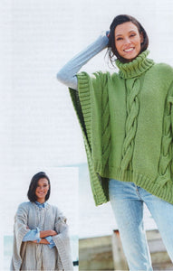 UKHKA 253 Chunky Knitting Pattern - Ladies Chunky Roll Neck & Round Poncho