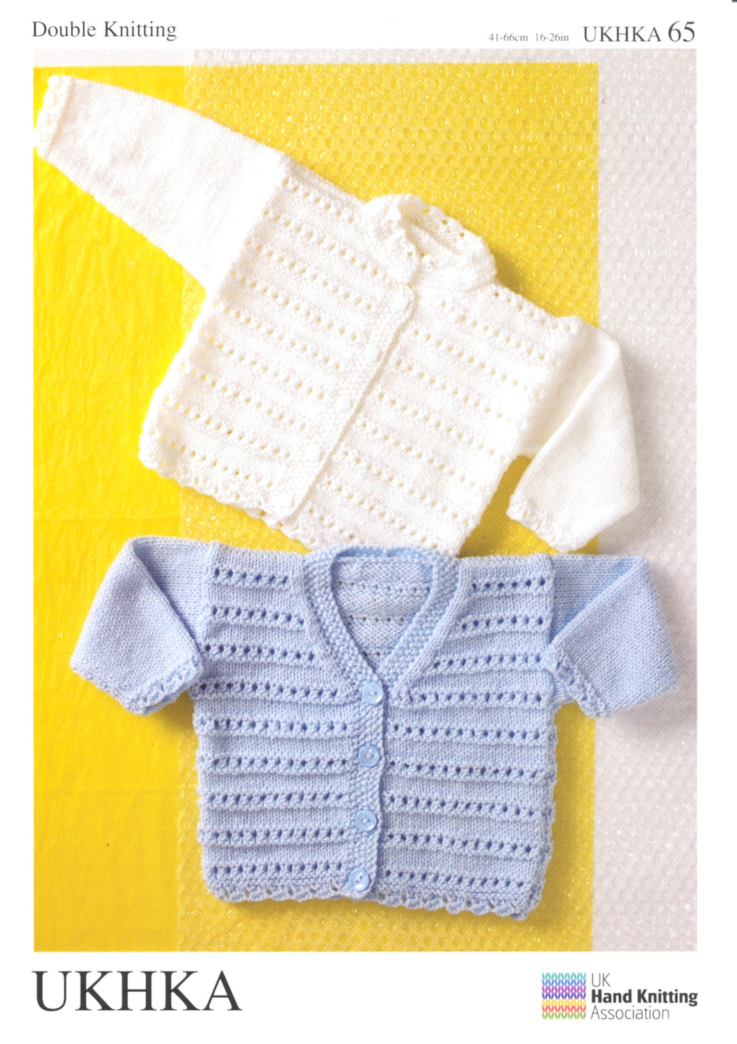 Baby Double Knitting Pattern - UKHKA 65 Cardigans