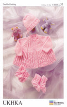 Load image into Gallery viewer, Double Knitting Pattern - UKHKA 37 Baby Coat Bonnet Bootees &amp; Mittens