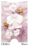 Double Knitting Pattern - UKHKA 40 Baby Cardigan Hat Bootees & Mittens