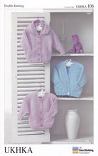 Load image into Gallery viewer, Double Knitting DK Pattern for Long Sleeved Baby Cardigans (UKHKA 106)