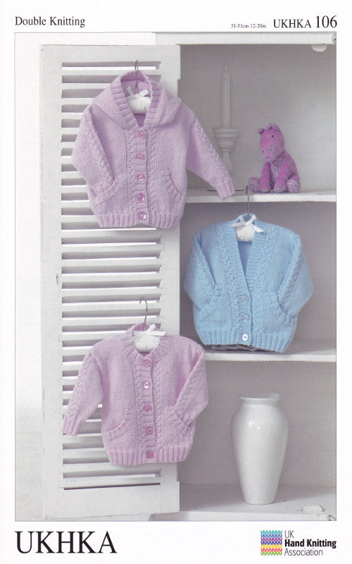 Double Knitting DK Pattern for Long Sleeved Baby Cardigans (UKHKA 106)