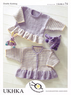 Baby Double Knitting Pattern - UKHKA 74 Matching Frill Sweater and Cardigan