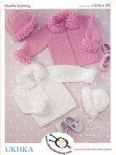 Load image into Gallery viewer, Baby Double Knitting Pattern - UKHKA 60 Cardigans Hat and Bonnet