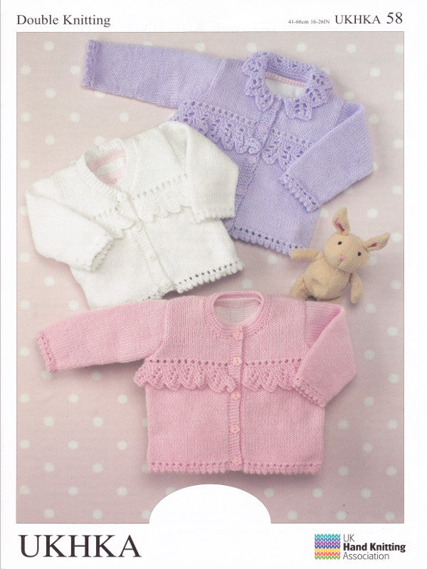 Baby Double Knitting Pattern - UKHKA 58 Cardigans