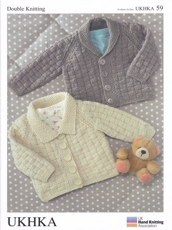 Baby Double Knitting Pattern - UKHKA 59 Collared Cardigans