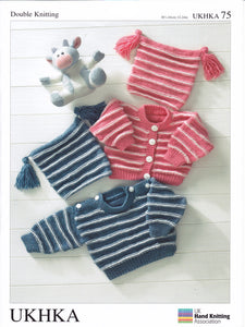 Baby Double Knitting Pattern - UKHKA 75 Sweater Cardigan & Hat