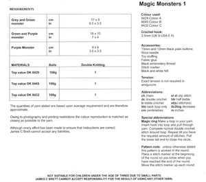 James Brett Chunky Crochet Pattern - Magic Monsters (JB410)