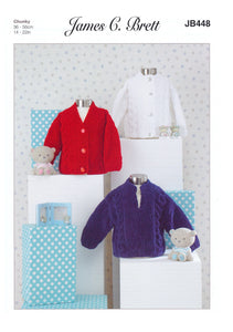 James Brett Chunky Knitting Pattern - Baby Cardigans & Sweater (JB448)