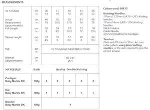 James Brett Double Knitting Pattern - Baby Cardigan Hat & Blanket (JB565)