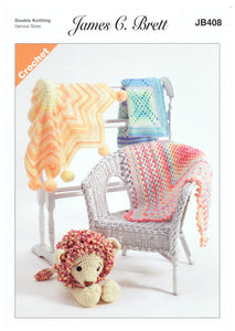 James Brett Double Knit Crochet Pattern - Baby Blankets (JB408)
