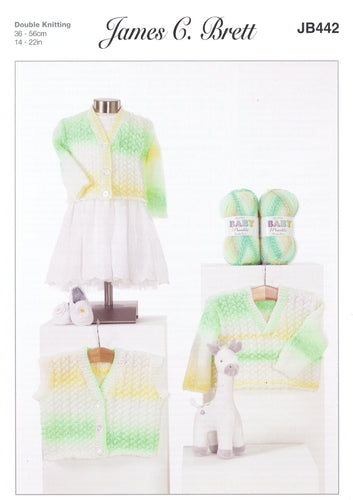 James Brett Double Knitting Pattern - Baby Cardigan Sweater & Waistcoat (JB442)
