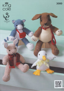 King Cole DK Aran Knitted Animal Characters Double Knitting Pattern Rabbit Duck