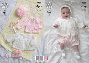 King Cole 4 Ply Knitting Pattern - Baby Matinee Set (4688)