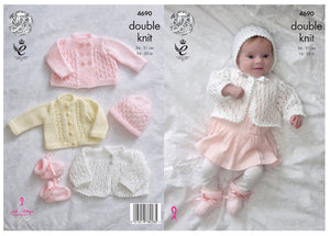 King Cole Double Knitting Pattern - Baby Matinee & Cardigan Set (4690)