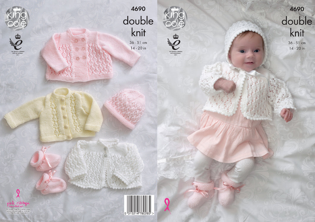 King Cole Double Knitting Pattern - Baby Matinee & Cardigan Set (4690)