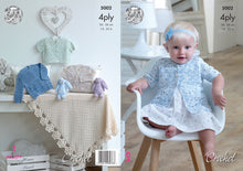 Load image into Gallery viewer, King Cole 4Ply Crochet Pattern - Baby Matinee Jackets Cardigans &amp; Shawl (5002)