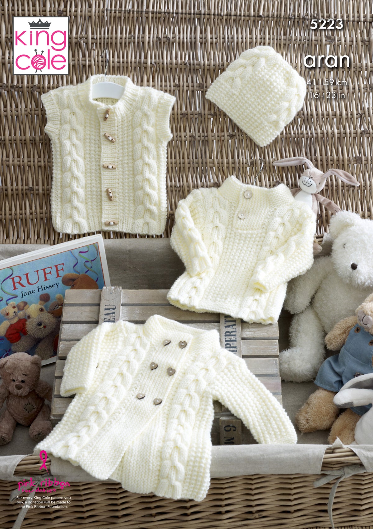 King Cole Aran Knitting Pattern Baby Coat Sweater Gilet Hat