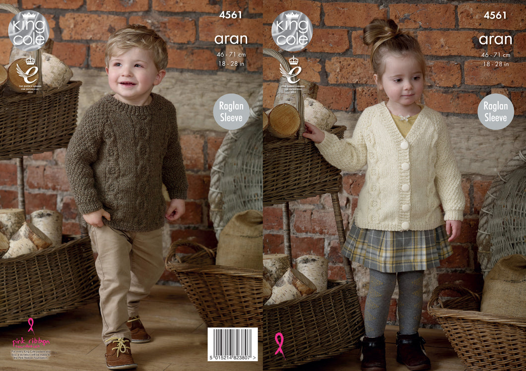 King Cole Aran Knitting Pattern - Kids Tunic & Cardigan (4561)