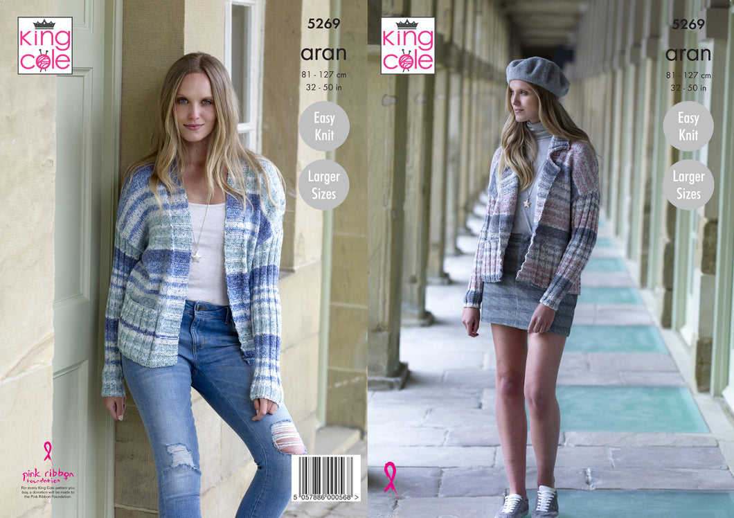 King Cole Aran Knitting Pattern - Ladies Jackets (5269)