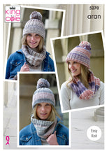 Load image into Gallery viewer, King Cole Aran Knitting Pattern - Ladies Snoods &amp; Hats (5270)