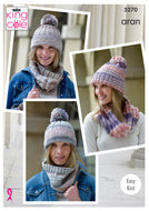 King Cole Aran Knitting Pattern - Ladies Snoods & Hats (5270)