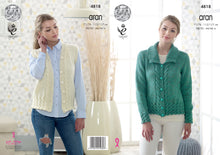Load image into Gallery viewer, https://images.esellerpro.com/2278/I/139/802/king-cole-aran-knitting-pattern-ladies-womens-raglan-sleeve-cable-knit-cardigan-waistcoat-4818.jpg
