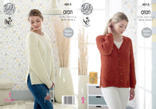 Load image into Gallery viewer, https://images.esellerpro.com/2278/I/139/793/king-cole-aran-knitting-pattern-ladies-womens-raglan-sleeve-sweater-cardigan-4815.jpg